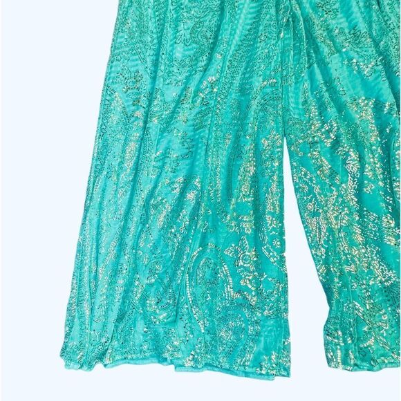 Gottex Vintage Wide Leg Aqua and Gold Paisley Pants size Medium - Picture 6 of 14
